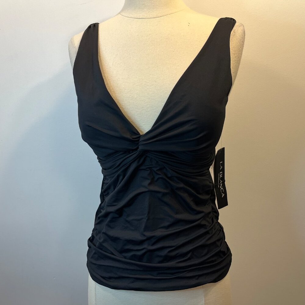 La Blanca Black Ruched Tankini / Swim Top – Size 6 – NWT - Picture 2 of 5